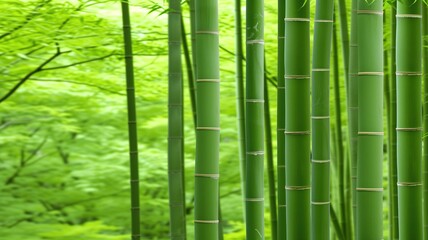 Dense green bamboo forest in daylight