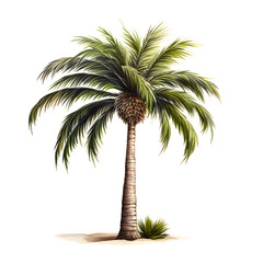 Illustrated palm tree with white background, palm tree, white background palm tree