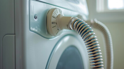 A long coiled power cord allows the dryer to be plugged into a nearby outlet for operation.