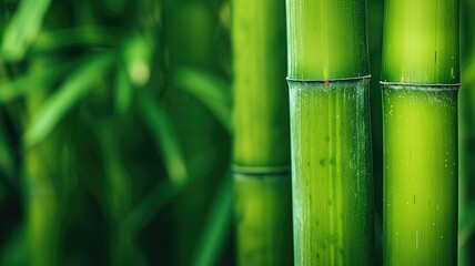 Close-up of green bamboo stalks with water droplets