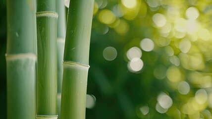 Bamboo stems with dew and soft green background