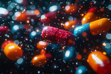 A vibrant, sparkling kaleidoscope of medication encapsulating the hope and brightness of healing