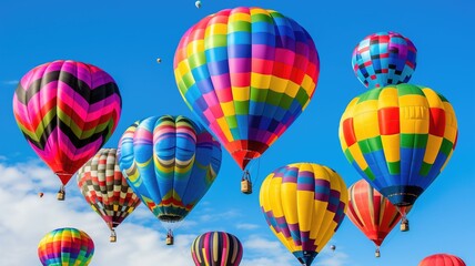Naklejka premium Colorful hot air balloons in a blue sky
