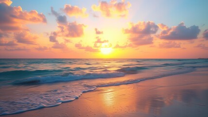 Fototapeta premium Sunrise over a tranquil ocean with clouds