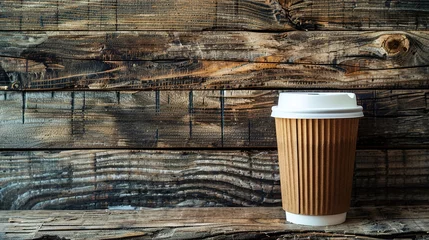 Keuken spatwand met foto Paper cup of coffee with smoke and coffee beans on old wooden background © Vasiliy