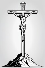 Crucifixion of Jesus Christ. Black and white. Illustration by Generative AI.