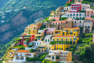 Positano architecture with colorful houses, Amalfi coast Italy
