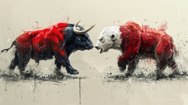 Illustration depicting a bull and a bear, in the stock market