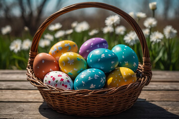 "Easter Delight: Eggs, Bunnies, and Butterflies in a Basket"