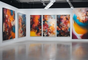 Contemporary Art Studio, with abstract paintings providing a burst of color against white walls