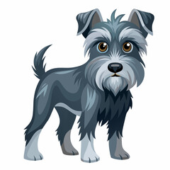 A gray kern terrier puppy standing on four legs. Cartoon picture of domestic small dog. Vector illustration isolated on white.