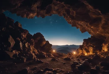 Papier Peint photo Réflexion Crystal Caverns under Starlight, the shimmering crystals reflecting the constellations visible