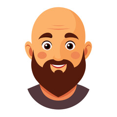 Portrait of a bald man with a beard and a cheerful facial expression. Vector illustration isolated on white.