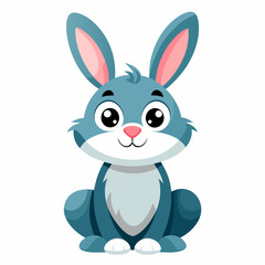 Gray baby hare sitting and smiling. Little cute bunny fluffy character with big ears. Vector illustration isolated on white.