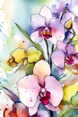 a watercolor painting of a bunch of flowers, a watercolor painting, behance, digital banner, the artist has used bright, overgrown with thick orchids, on a canva, website banner, wet on wet techniq