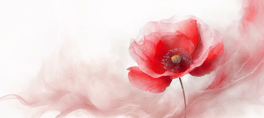 Kwiat czerwony mak, abstrakcyjna tapeta. Pastelowe jasne tło kwiatowe. Puste miejsce