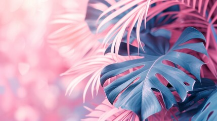 Fototapeta na wymiar Leaves on a pink background