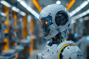 Fototapeta premium A futuristic medical facility with robotic surgeons performing gene therapy treatments.