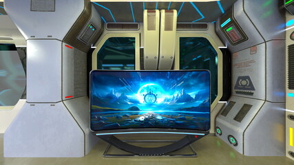 宇宙船内の風景　3DCGレンダリング