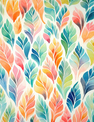 Pattern with watercolor textures feather or leaves