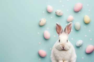 Happy Easter Eggs Basket sweet peas. Bunny in cross themed card flower Garden. Cute 3d handdrawn card easter rabbit illustration. Easter eggciting surprises card wallpaper Orange Sorbet