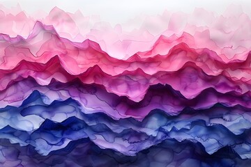 Fondo abstracto  acualera en tonos rosas, lilas y azules  sobre textura de papel que forma ondulaciones - obrazy, fototapety, plakaty