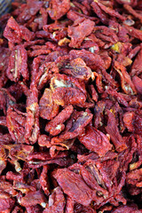 Closeup of Italian dried tomatoes. Italian food