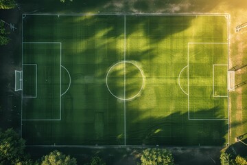 Soccer stadium aerial view Outdoor team game field Flat lay