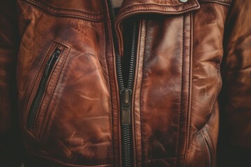 Leather jacket and zipper in focus