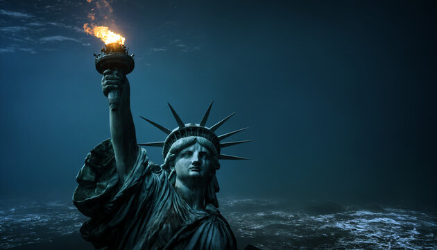 Post Apocalyptic City: Statue of Liberty sinking in the ocean
