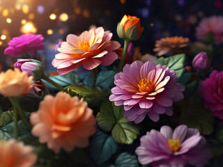 Fototapeta premium Exotic Tropical Flowers in a Lush Garden, Their Bold Colors and Unique Shapes Standing Out Against a Green Backdrop
