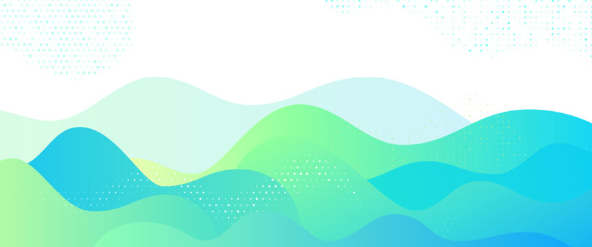 Abstract gradient pattern background. Vector creative wave liquid pattern texture. Color wave template presentation design with green line and blue dots.