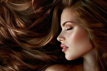 Glamorous woman with healthy and beautiful brown hair posing as a fashion model with long flowing hair