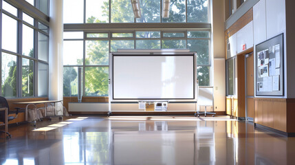Tableau blanc vierge dans une salle blanche et design de type réunion ou conférence