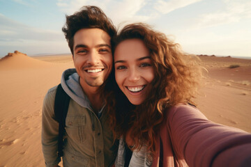 couple taking selfie in the middle of desert