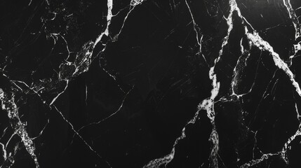 Detailed Close-Up of Black Marble Background with White Veins