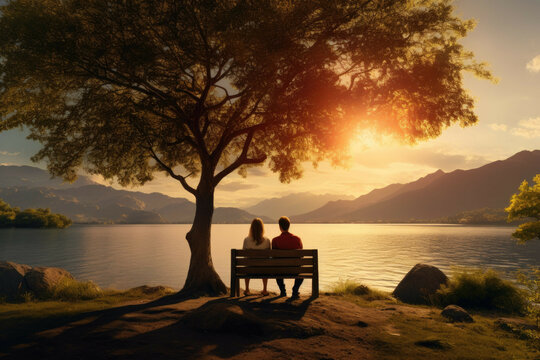 Lake bench sunset