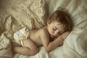 Obraz na płótnie Canvas Sleeping toddler in diaper