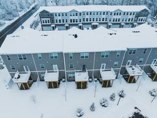 AERIAL DRONE OF MONROE TOWNSHIP COVERED WITH SNOW 