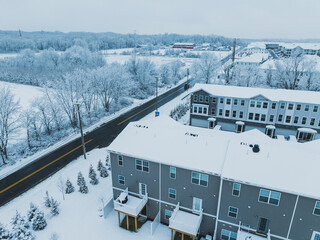 AERIAL DRONE OF MONROE TOWNSHIP COVERED WITH SNOW 