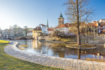 Pilsen town, City park the Mill Race (in Czech Mlynska strouha), also known as Pilsen's Venice,...