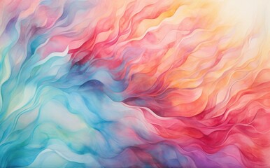 Fototapeta na wymiar Vivid abstract background with swirling smoke clouds blending a spectrum of pastel colors.