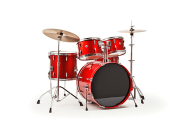Obraz na płótnie Canvas Vibrant Red Drum Set Isolated on White