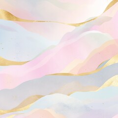 Soft pink and yellow hues create a dreamy abstract wavy design with subtle line details.