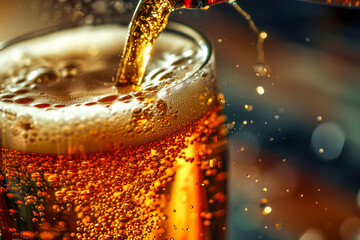Golden Pour: A Close-Up of Beer Being Poured into a Glass