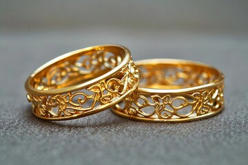 Golden wedding bands intricately cut out Symbolizing the eternal bond and commitment of marriage