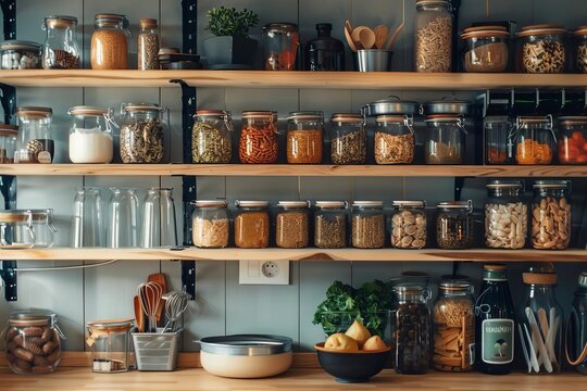 Organized Home Storage Solutions Featuring Neatly Arranged Pantry Shelves For Efficient Food And Utensil Storage Reflecting Modern Home Organization Trends