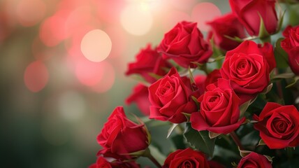 Bouquet of vibrant red roses with soft bokeh