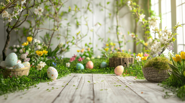 Easter egg scavenger hunt backdrop. professional photography