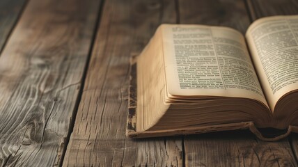 Obraz premium Opened old book on a rustic wooden table
